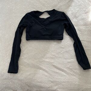 Black Long-Sleeve Cropped Bodysuit with Cutout